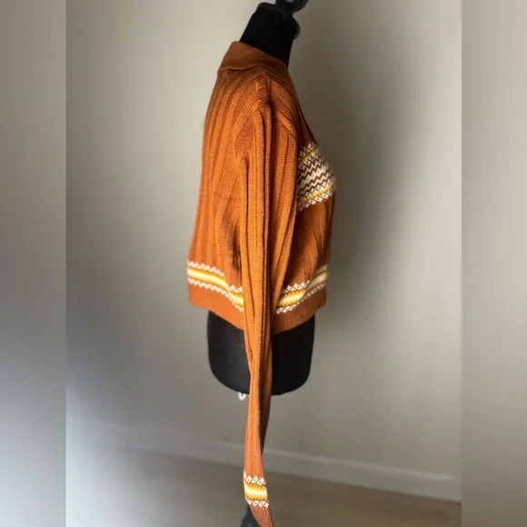 CIDER Retro Button Up Cropped Geometric Polo Knit Top Women’s Size Large - Picture 3 of 12